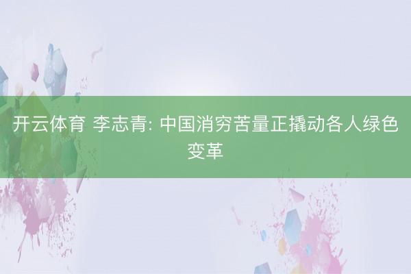 开云体育 李志青: 中国消穷苦量正撬动各人绿色变革